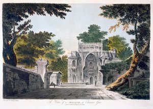 Uitzicht op een moskee in Chunar Gur, 1786 (aquatint) door William Hodges