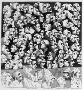 3 karakters 4 karikaturen door William Hogarth