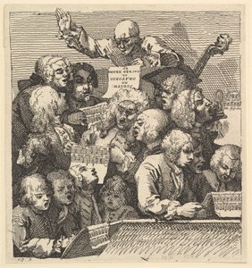 Een koor van zangers, of Het Oratorium, december 1732 door William Hogarth