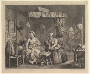 Het verloop van een hoer, Plaat 3, april 1732 door William Hogarth