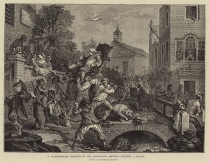 Een parlementaire verkiezing in de achttiende eeuw, het dragen van een lid door William Hogarth
