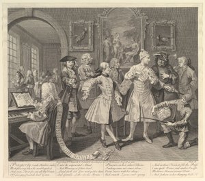 Een Rakes Progress, Plaat 2, 25 juni 1735 door William Hogarth