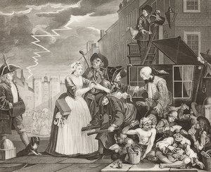 De weg van een losbandige, Blad 4: Tom Rakewell gearresteerd en gered door William Hogarth