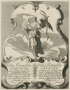 Advertentie voor Ellis Gamble, goudsmid door William Hogarth