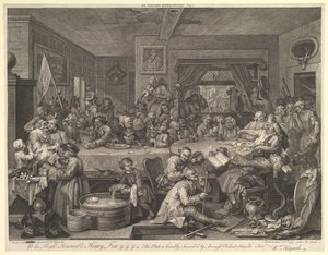 Een Verkiezingsfeest, Plaat I: Vier Prenten van een Verkiezing, februari 1755 door William Hogarth