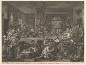 Een verkiezingsfeest, Plaat I: Vier prenten van een verkiezing, 24 februari 1755 door William Hogarth