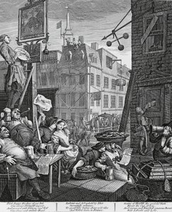 Beer Street, Londen, gravure door William Hogarth, Verenigd Koninkrijk