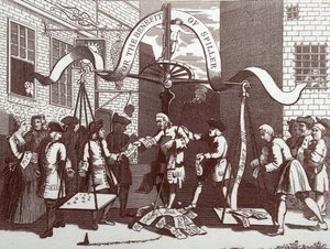 Jongens die naar de natuur gluren door William Hogarth
