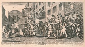 Het verbranden van de Rumps bij Temple Bar, Londen door William Hogarth
