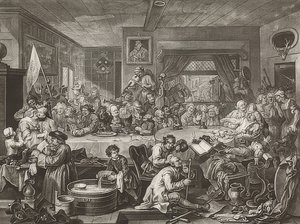 Vier prenten van een verkiezing / De parlementsverkiezingen. Blad 1: Een verkiezingsvermaak door William Hogarth