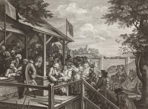 De parlementsverkiezingen. Blad 3: De stemming. 1758 door William Hogarth