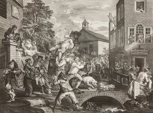 Four Prints of an Election, Plaat 4: Chairing the Members door William Hogarth