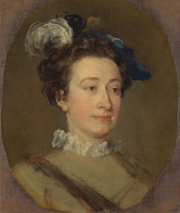 Meisje met een Gevederde Hoed, ca. 1740 door William Hogarth