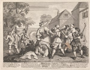 Hudibras verslagen door Trulla door William Hogarth