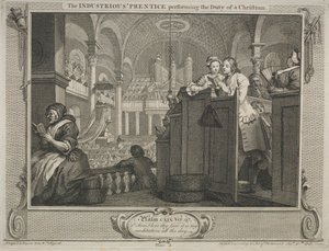 Industrie en luiheid: De ijverige leerling die de plicht van een christen vervult door William Hogarth
