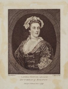 Lavinia Fenton, later Hertogin van Bolton, gegraveerd door Cornelius Apostool door William Hogarth