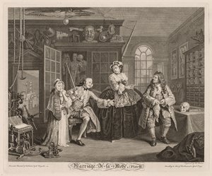 Huwelijk à la Mode: De Scene met de Kwakzalver door William Hogarth