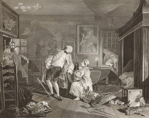 Marriage à la Mode, blad 5: The Bagnio door William Hogarth