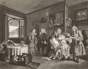 Marriage à la Mode / Huwelijk naar de Mode. Blad 6: De dood van de gravin. 1745 door William Hogarth