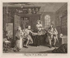 Marriage à la Mode: De Scène met de Kwakzalver, 1745 door William Hogarth
