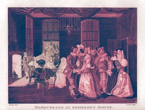 Maskerade in Somerset House door William Hogarth