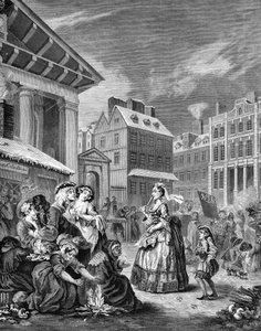 Ochtend - Londense straten door William Hogarth