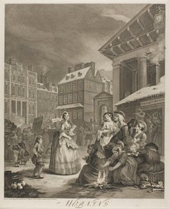 Ochtend, plaat één uit De Vier Tijden van de Dag door William Hogarth