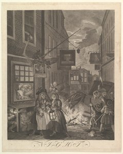 Nacht De Vier Tijden van de Dag, 25 maart 1738 door William Hogarth