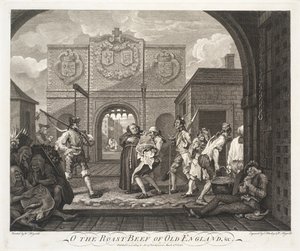 O het geroosterde Rundvlees van Oud Engeland door William Hogarth