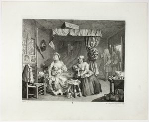 Plaat drie, uit De vooruitgang van een hoer door William Hogarth