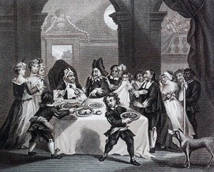Sancho bij het feest, uitgehongerd door zijn arts door William Hogarth door William Hogarth