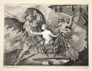 Satan, Zonde en Dood, gepubliceerd 1792 door William Hogarth