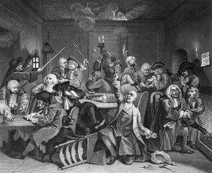 Scène VI: De losbol in het gokhuis door William Hogarth