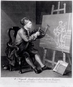 Zelfportret Schilderend de Komische Muze, gegraveerd door de kunstenaar, uitgegeven 1758