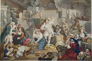 Wandelende actrices die zich aankleden in een schuur, illustratie uit 