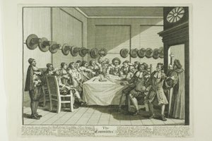 Het comité, plaat tien van Hudibras door William Hogarth