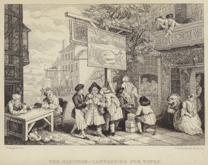 De verkiezing - stemmen werven: satire op de parlementsverkiezing van 1755, een van een serie van vier getiteld Humours of an Election