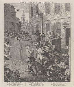De eerste fase van wreedheid: Kinderen die dieren martelen door William Hogarth