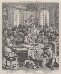 De vierde fase van wreedheid: De beloning van wreedheid door William Hogarth
