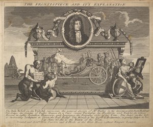 Het frontispice en de uitleg, plaat 1: Illustraties bij Samuel Butlers Hudibras door William Hogarth