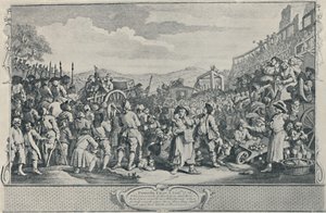De luie leerling geëxecuteerd in Tyburn Uit de serie Industrie en luiheid, 1747, 1920 door William Hogarth