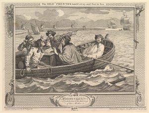 De luie leerling weggestuurd en naar zee gestuurd: Industrie en luiheid, plaat 5, 30 september 1747 door William Hogarth