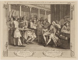 De ijverige gezel, wethouder van Londen: De luie voor hem gebracht en aangeklaagd door zijn handlanger door William Hogarth