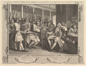 De ijverige leerling wethouder van Londen, de luie voor hem gebracht door William Hogarth