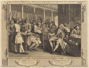 De ijverige leerling wethouder van Londen, de luie voor hem gebracht en aangeklaagd door zijn medeplichtige door William Hogarth