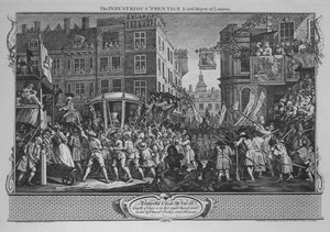 De ijverige leerling burgemeester van Londen - Plaat 12 uit Industrie en ijver, 1747 door William Hogarth