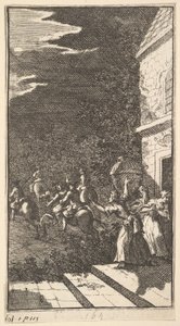 De nieuwe metamorfose, Plaat 3: De bandieten ontvoeren Camilla, 1724 door William Hogarth