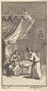 De Nieuwe Metamorfose, Plaat 5: Fantasio, Veranderd in een Schoothondje, 1724 door William Hogarth