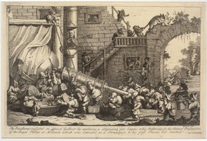De straf van Lemuel Gulliver door William Hogarth