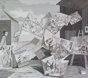 De strijd van de schilderijen door William Hogarth